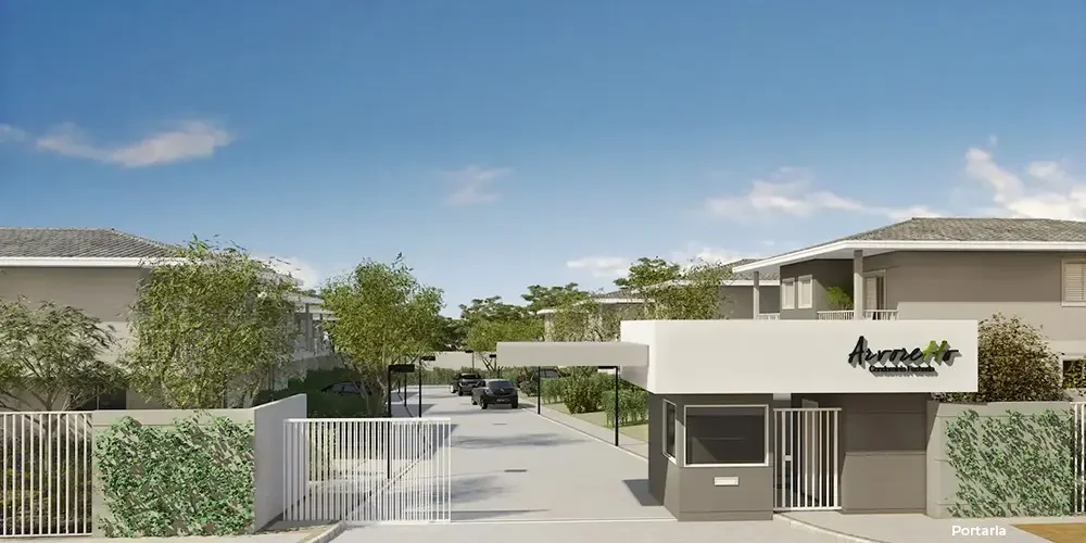 Portaria do empreendimento Arvoretto Residencial da SQuatro Incorporadora em São Paulo, com casas prontas para morar.