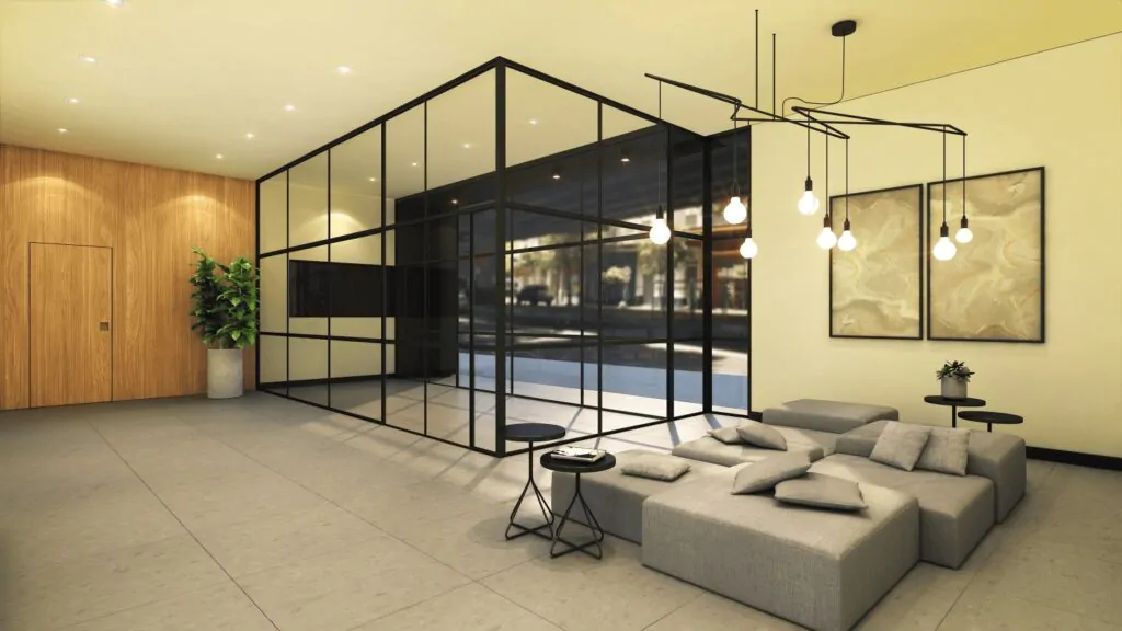 Apartamento tradicional com um amplo espaço de sala de estar, representando a diferença entre apartamento e studio