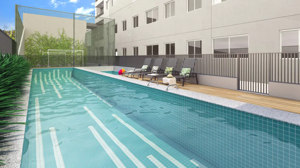 Piscina com solário no condomínio